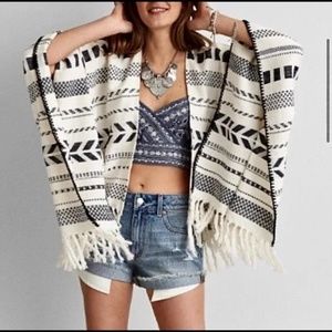 American Eagle Outfitters Tribal Fringe White & Black Navajo Poncho